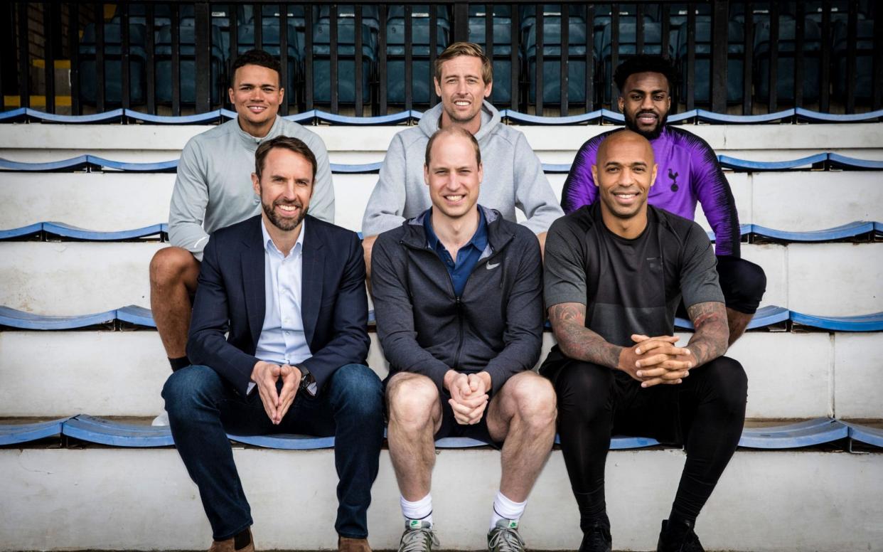 The Duke of Cambridge (centre) with (from left)  Jermaine Jenas, Gareth Southgate, Peter Crouch, Thierry Henry and Danny Rose - PA