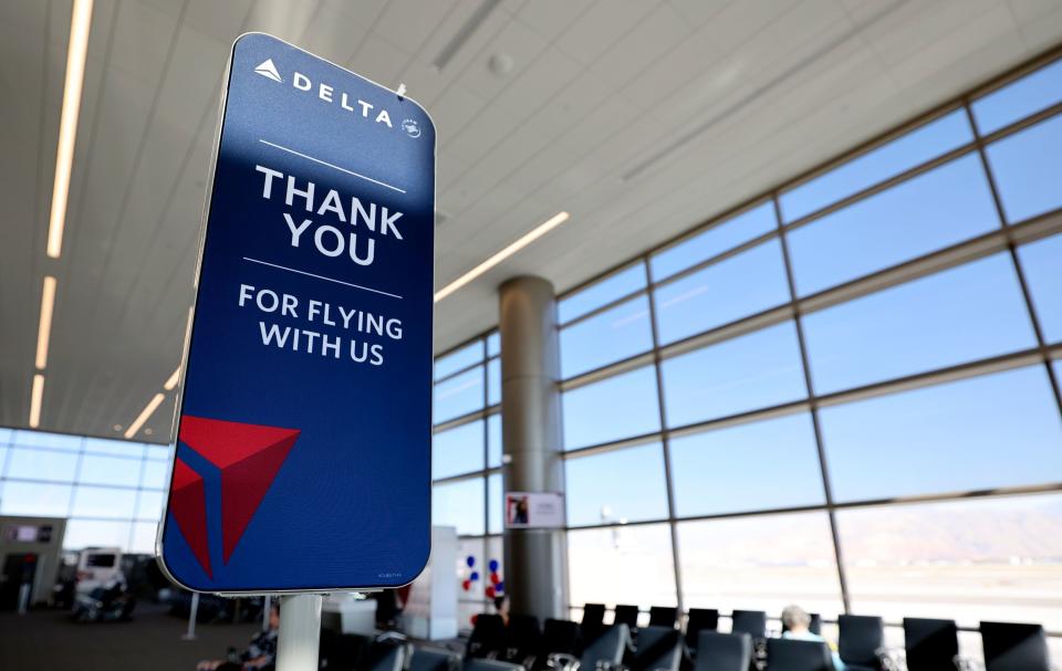 A Delta sign is pictured at Salt Lake City International Airport in Salt Lake City on Tuesday, Oct. 31, 2023. | Kristin Murphy, Deseret News