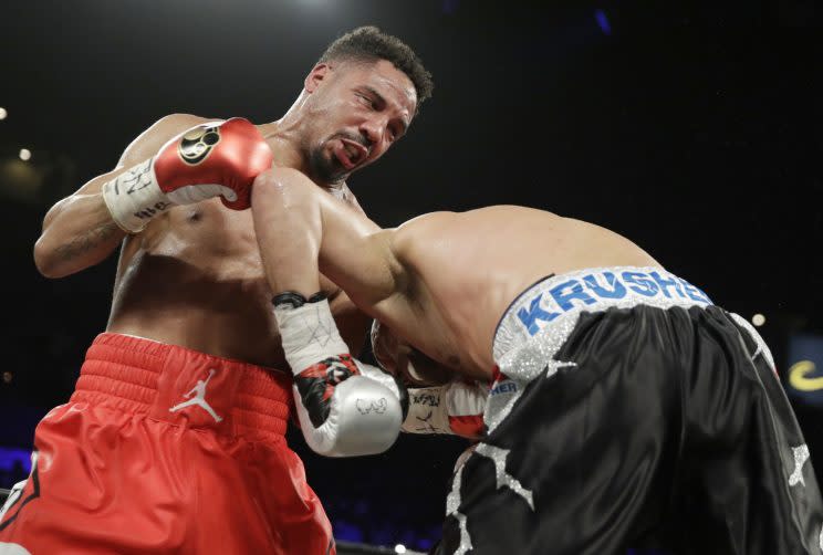 Andre Ward (L) landed several questionable low blows over the course of his win over Sergey Kovalev. (AP)