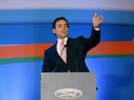 Ford Motor Co chief executive Mark Fields speaks during the launch of Ford Motor's new plant at Sanand in Gujarat March 26, 2015. REUTERS/Amit Dave