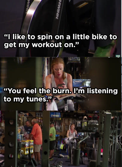 A woman working out in the equipment center of a sports shop