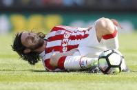 Britain Football Soccer - Stoke City v Liverpool - Premier League - bet365 Stadium - 8/4/17 Stoke City's Joe Allen sustains an injury Action Images via Reuters / Carl Recine Livepic