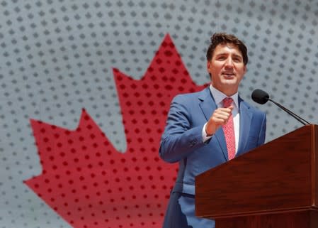 Prime Minister Justin Trudeau speaks during Canada Day festivities on Parliament Hill in Ottawa