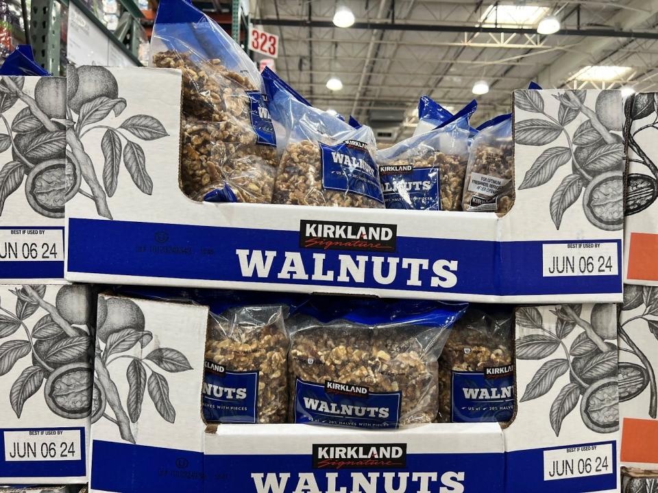 bulk shelves of walnuts at costco