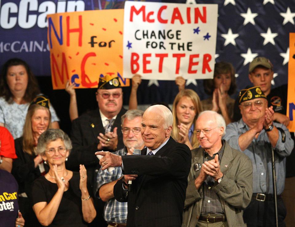<p>McCain appears at a town meeting during a campaign stop in Rochester, New Hampshire on July 22, 2008.</p>