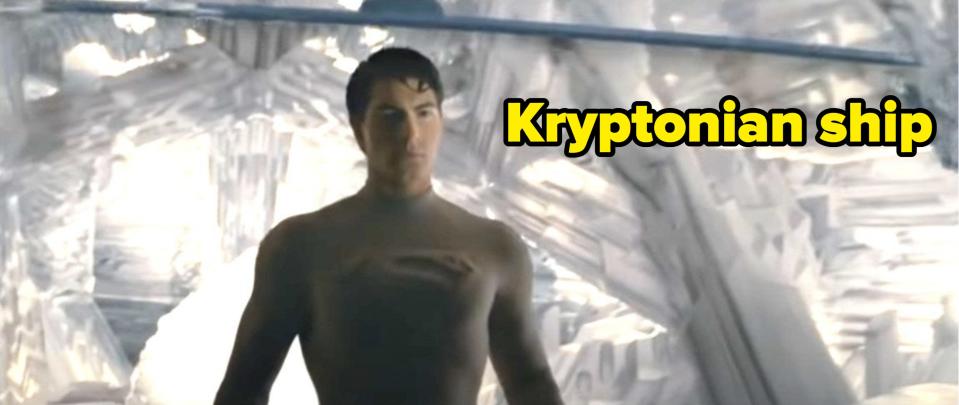 Superman in all white, inside a Krypton crystal ship