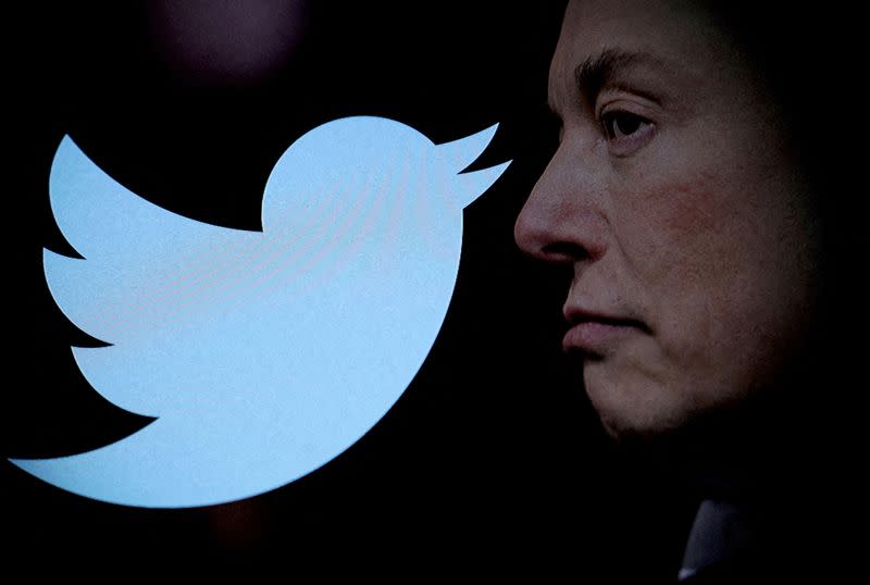 FILE PHOTO: Illustration shows Elon Musk photo and Twitter logo