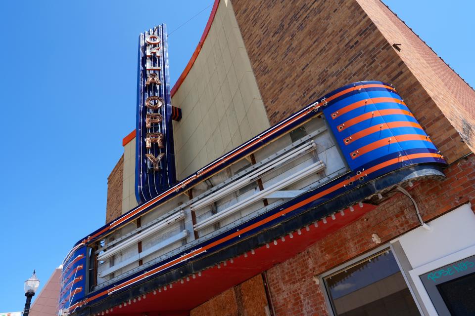 The former home of Oklahoma Opry, originally the Knobb Hill Theater, sits boarded up in Capitol Hill.