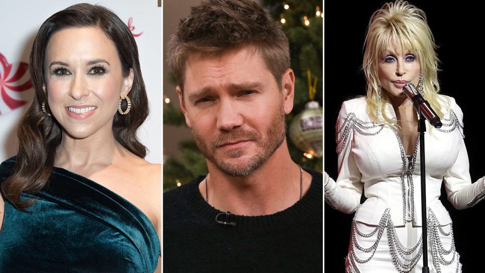 Split photo of Lacy Chabert, Chad Michael Murray and Dolly Parton