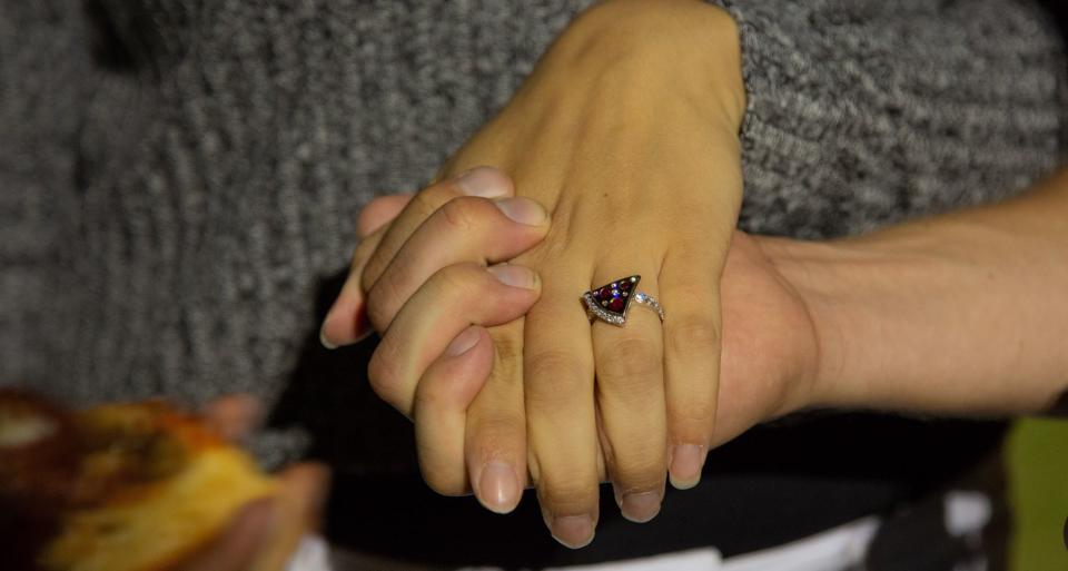 Jasmine popped the question on International Woman's Day. Photo: Dominos