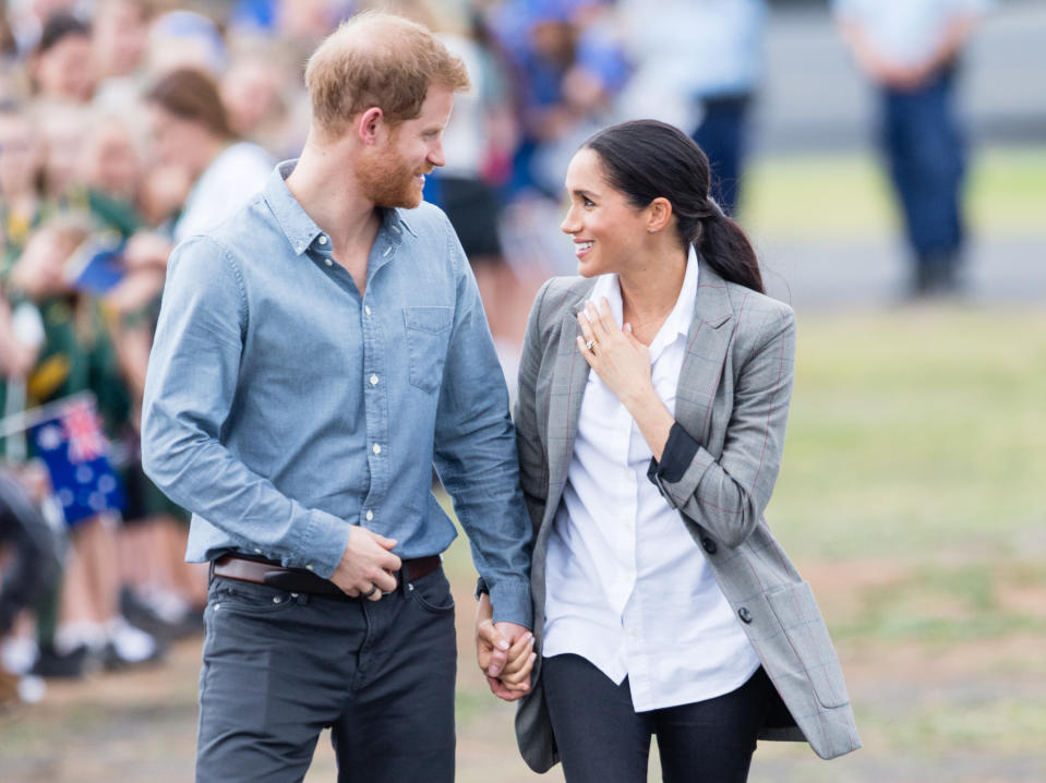 Meghan Markle wore a blazer from Serena Williams’s fashion range. (Photo: Samir Hussein/Samir Hussein/WireImage)