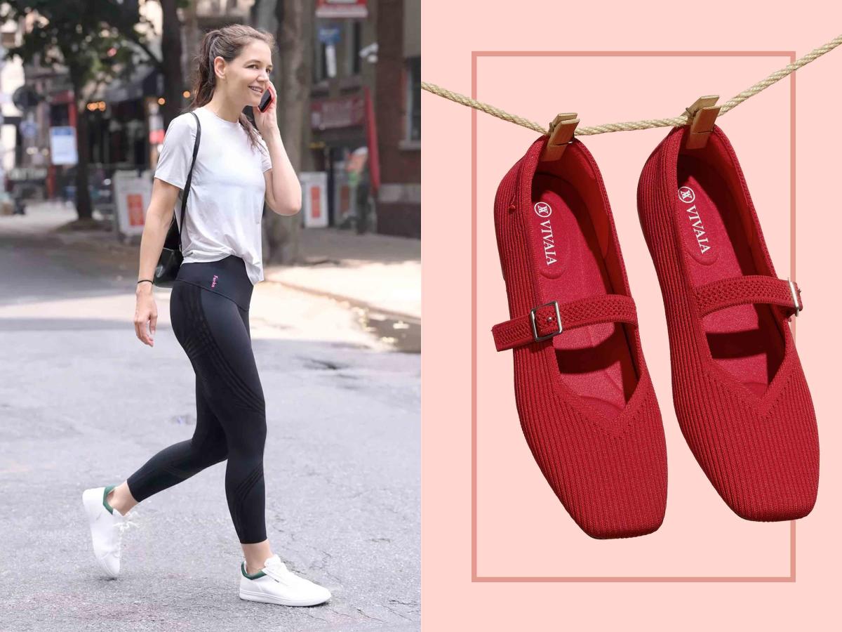 Who made Kate Hudson's black leggings, sandals, and flat sandals