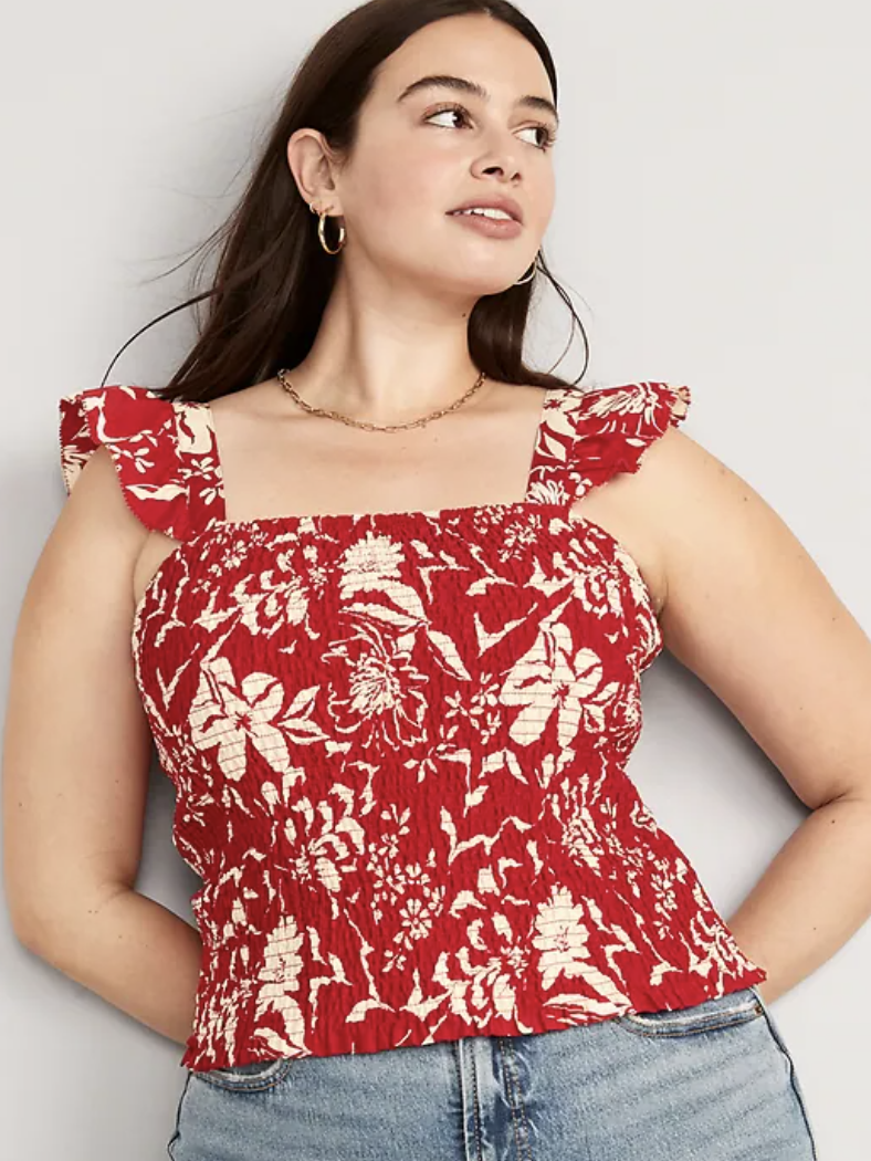 Fitted Ruffle-Trim Smocked Floral Top (Photo via Old Navy)