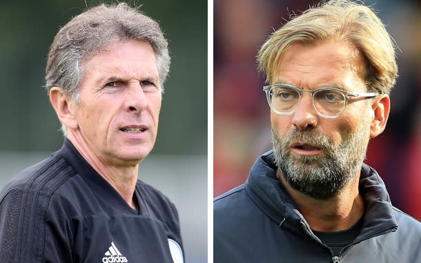 Claude Puel (left) and Jurgen Klopp will see their side's go head-to-head on Saturday