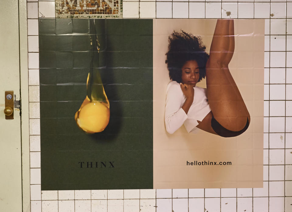 Advertisements for Thinx period panties flooded the walls of New York’s subway system in 2015. - Credit: Courtesy