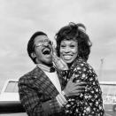 <p>The Rat Pack member cracks up with his new wife during their trip to England. Here, they arrive at the Queen Elizabeth II Cruise Terminal in Southampton. </p>