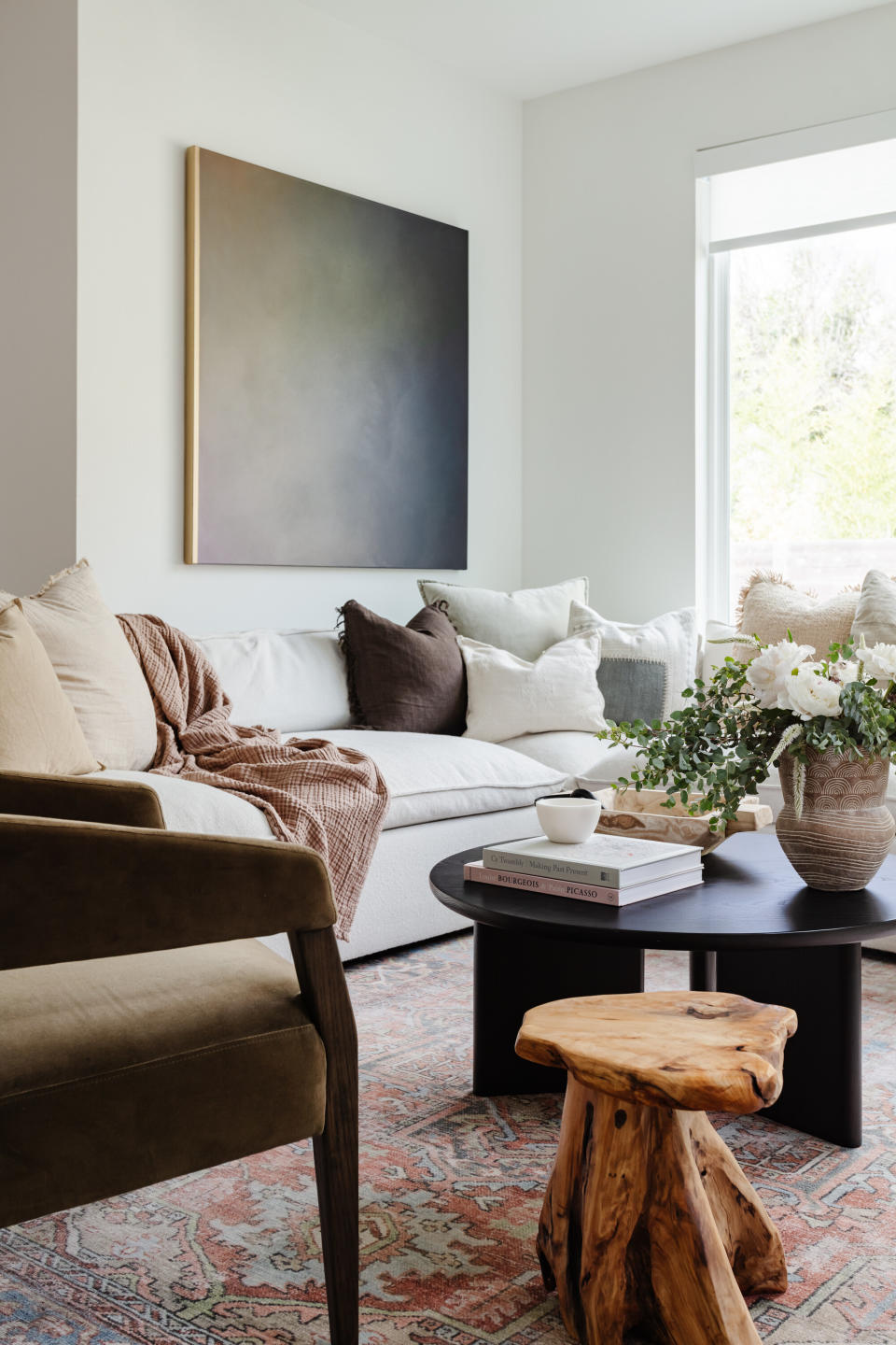 A California style living room with comfortable seating