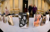 Books by Svetlana Alexievich on display at the Swedish Academy in Stockholm on October 8, 2015