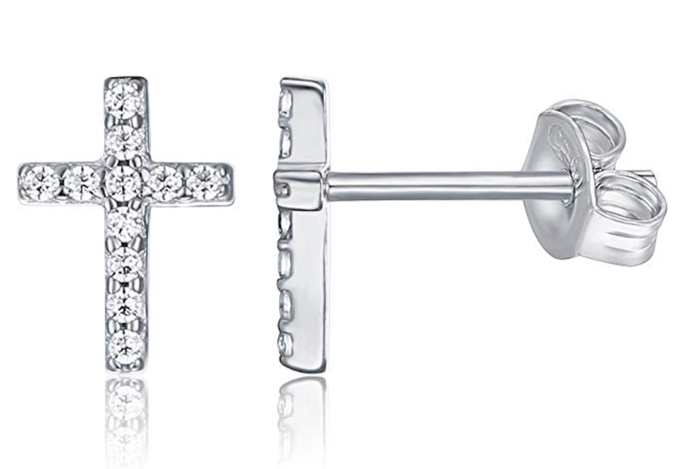 Pavoi Gold-Plated Sterling Silver CZ Diamond Cross Stud Earrings (Photo: Amazon)