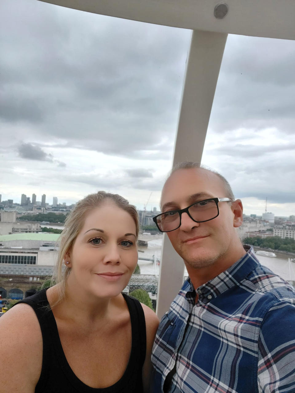 Lucy Nicoll and husband Phil Nicoll in London after she lost almost half her body weight. (SWNS)