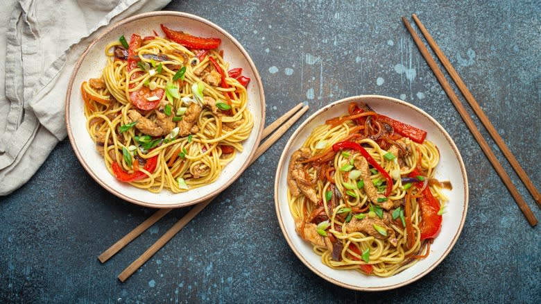 Two bowls of lo mein