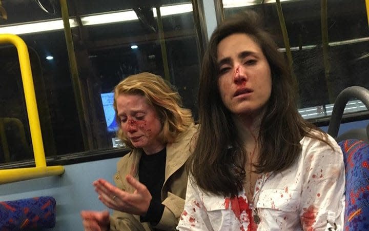 Melania Geymonat (right) and her girlfriend Chris were allegedly attacked on a night bus in May - Melania Geymonat