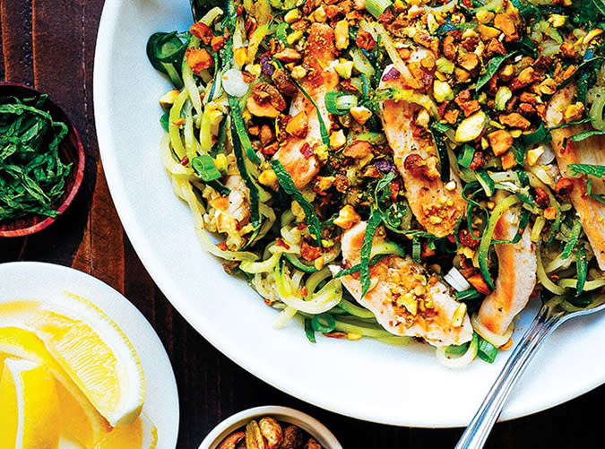 Zucchini Pasta with Chicken and Pistachios