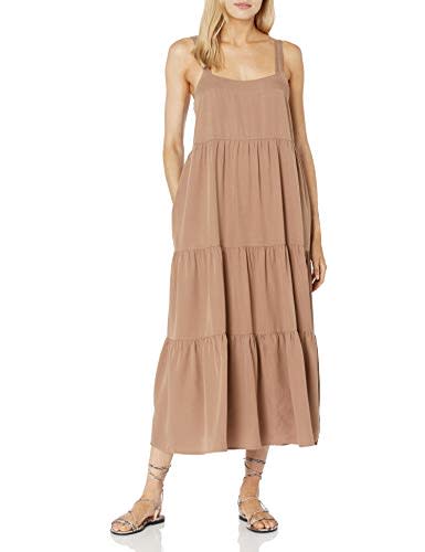 Essentials Women's Fluid Twill Tiered Fit and Flare Dress