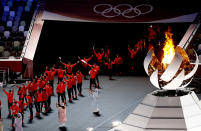 <p>Members of Team Japan enter the stadium during the Closing Ceremony of the Tokyo 2020 Olympic Games at Olympic Stadium on August 08, 2021 in Tokyo, Japan. (Photo by Steph Chambers/Getty Images)</p> 