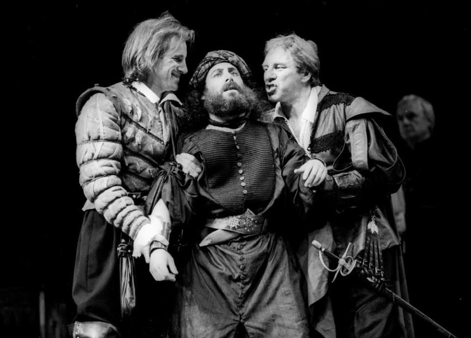 Nicholas Farrell, Antony Sher and Geoffrey Freshwater in The Merchant of Venice at the Barbican, London, in 1988.