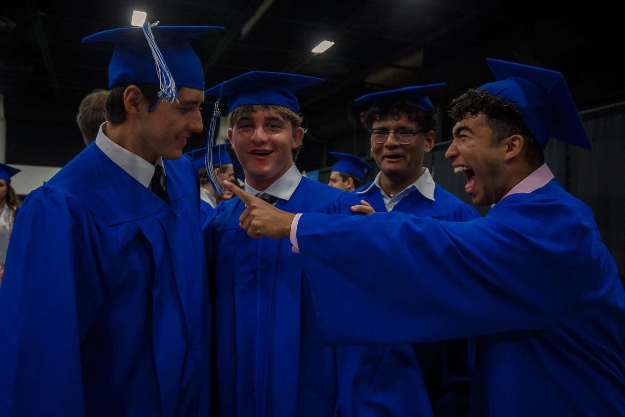 Wellington Community High School students prepare for graduation ceremonies at the South Florida Fairgrounds and Expo Center in unincorporated Palm Beach County on May 20, 2024.