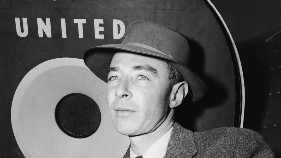 oppenheimer in hat and wool jacket