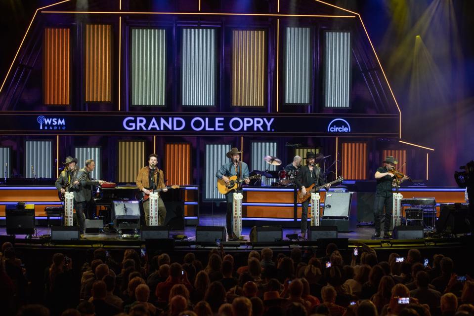 Jon Pardi performs on an upgraded set at Grand Ole Opry