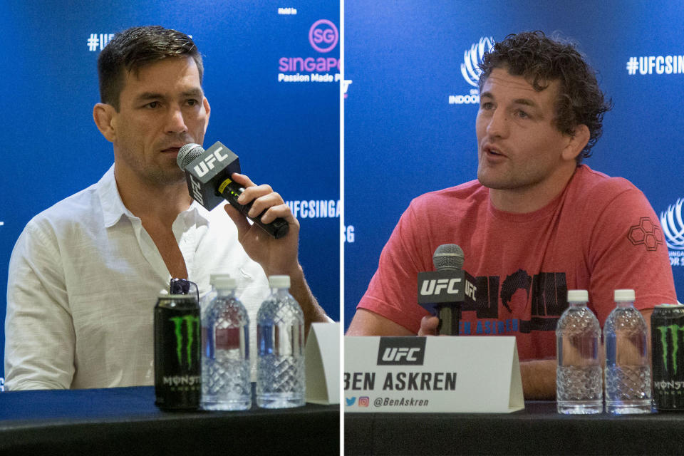 UFC headlining fighters Demian Maia (left) and Ben Askren during the media conference promoting the Fight Night event at Singapore Indoor Stadium on 26 October. (PHOTO: Dhany Osman/Yahoo News Singapore)