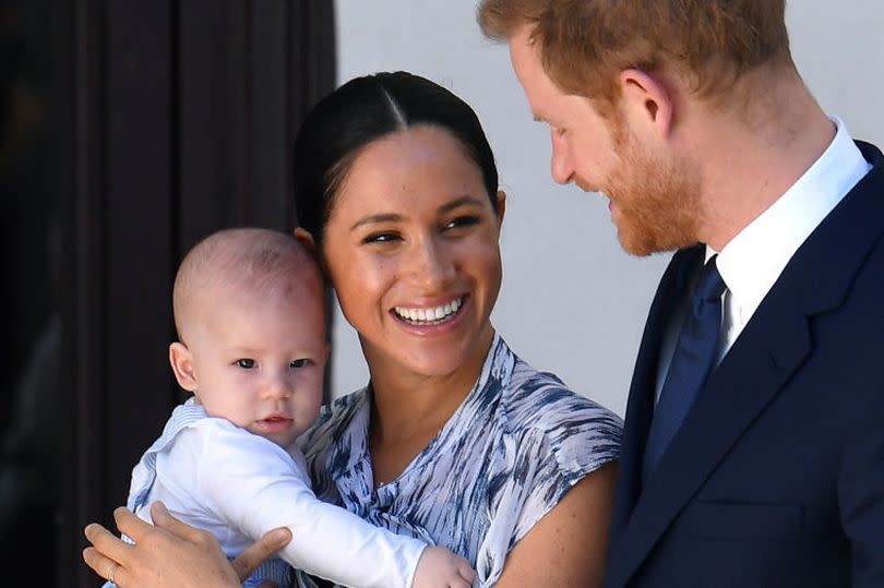 Prince Harry, Duke of Sussex, Meghan, Duchess of Sussex and their baby son Archie Mountbatten-Windsor meet Archbishop Desmond Tutu at the Desmond & Leah Tutu Legacy Foundation during their royal tour of South Africa on September 25, 2019 in Cape Town, South Africa.