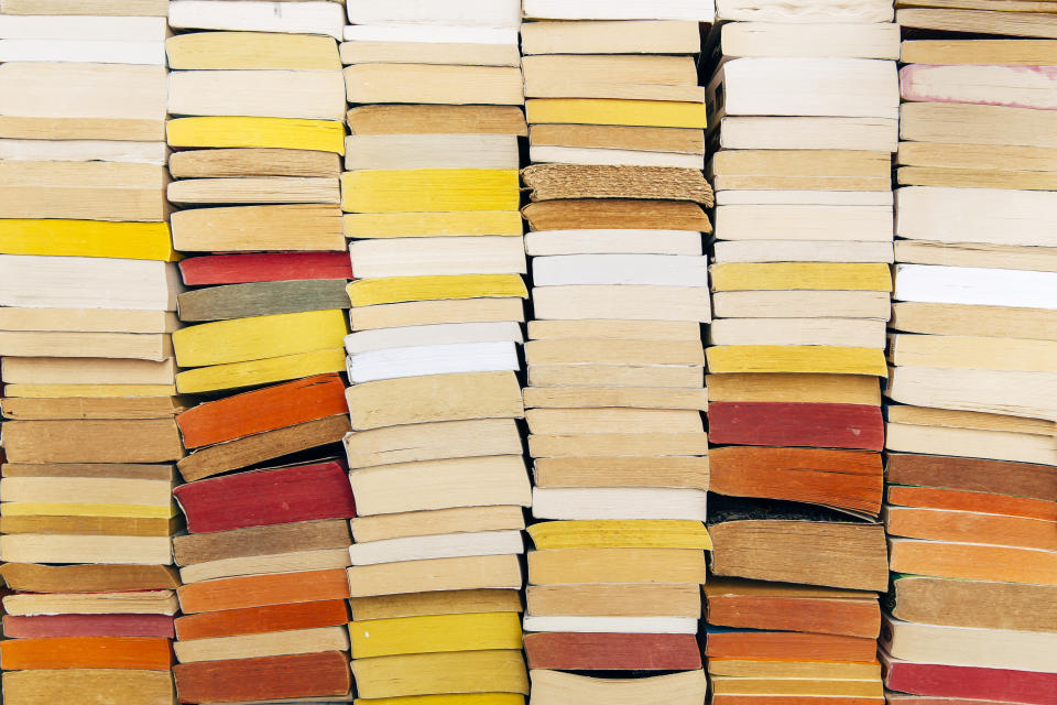 Stacks of books on the shelf