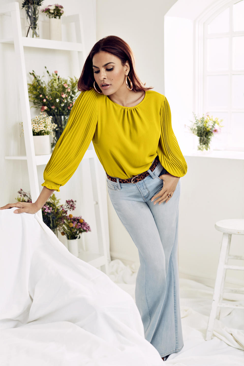 Eva Mendes x New York & Company Layla Blouse and Carie Denim Wide Leg Pant (Photo: New York & Company)