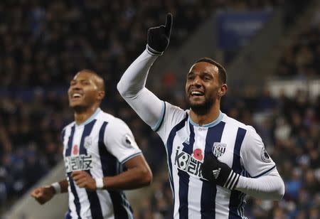 Britain Football Soccer - Leicester City v West Bromwich Albion - Premier League - King Power Stadium - 6/11/16 West Bromwich Albion's Matt Phillips celebrates scoring their second goal Action Images via Reuters / Carl Recine