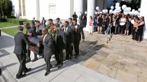 <p>Pallbearers carry the casket as the family leaves the funeral of Pulse shooting victim Brenda Lee Marquez McCool at First United Methodist Church in downtown Orlando, Fla., on June 20, 2016. (Joe Burbank/Orlando Sentinel via AP) </p>