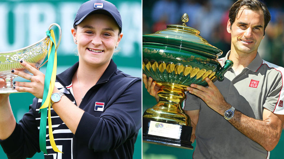 Ash Barty has joined Roger Federer as the only player to win three ATP/WTA tournaments in one year. Pictures: Getty Images