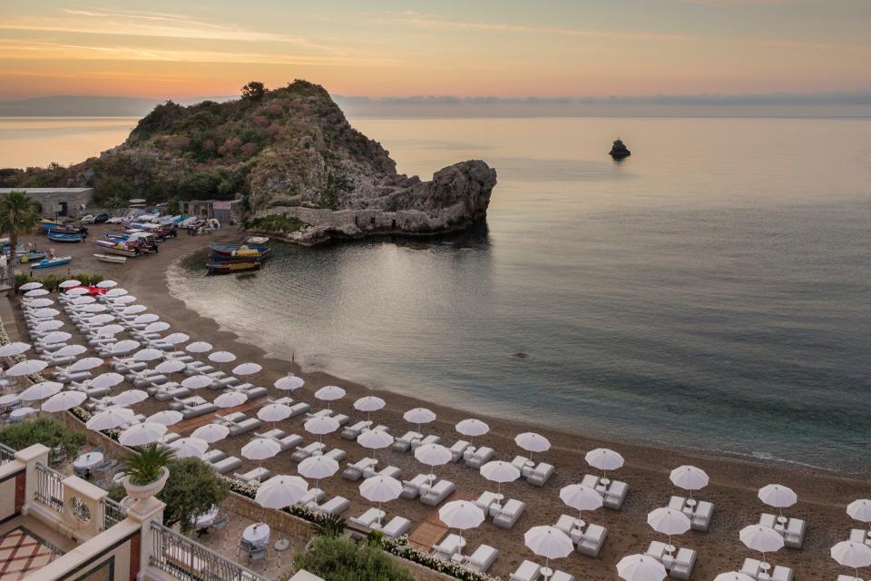 The private beach area of Mazzarò Sea Palace.