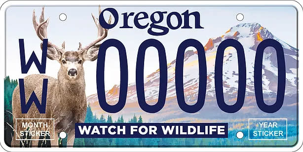 This plate proposed by the Oregon Wildlife Foundation features a mule deer and Mount Hood.