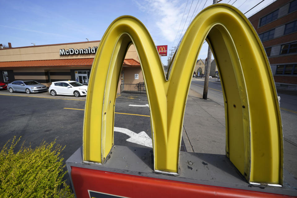 A McDonald's restaurant sign is shown in Pittsburgh on Saturday, April 23, 2022. McDonald’s said Thursday, May 19 it has begun the process of selling its Russian business to one of its licensees in the country. The Chicago burger giant said Alexander Govor, who operates 25 restaurants in Siberia, has agreed to buy McDonald’s 850 Russian restaurants and operate them under a new brand.(AP Photo/Gene J. Puskar)