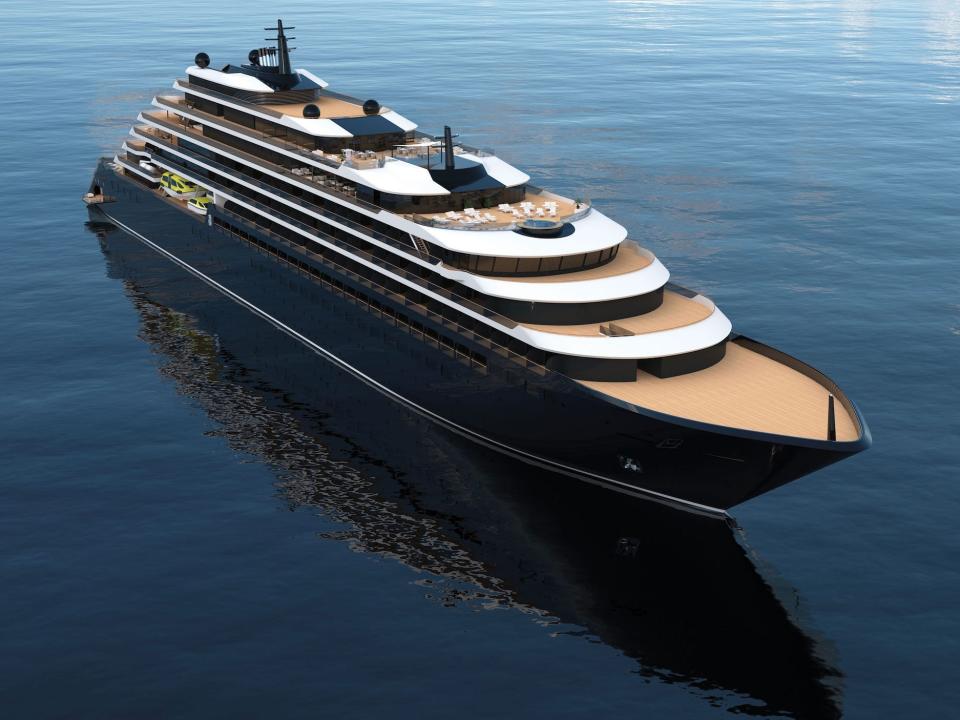 A rendering of the Ritz-Carlton Evrima on the ocean.