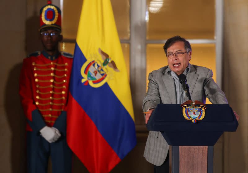 Colombia's President Gustavo Petro delivers a statement, in Bogota