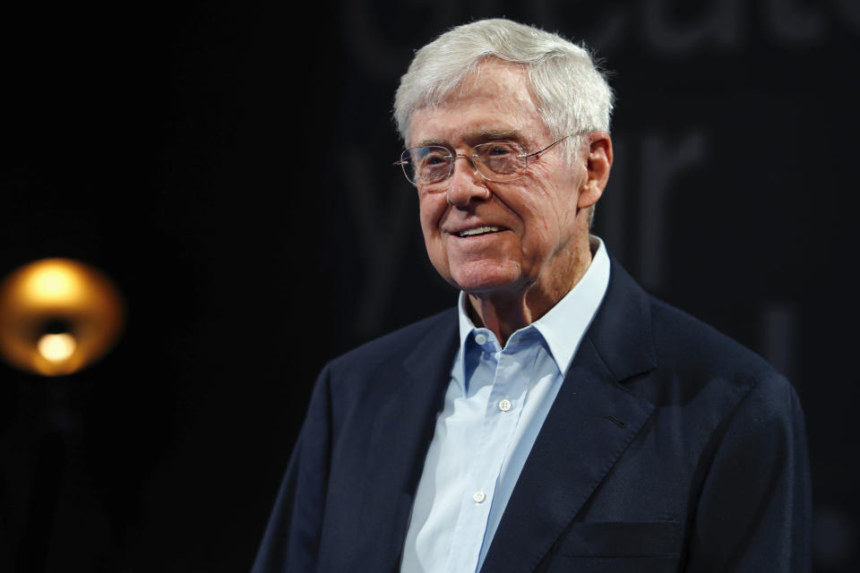 FILE - In this June 29, 2019, file photo, Charles Koch, chief executive officer of Koch Industries, at The Broadmoor Resort in Colorado Springs, Colo. The Supreme Court has ordered California to stop collecting the names and addresses of top donors to charities. The justices voted 6-3 along ideological lines to side with two nonprofit groups, including one with links to billionaire Charles Koch, that argued California's policy violates the First Amendment. (AP Photo/David Zalubowski, File)