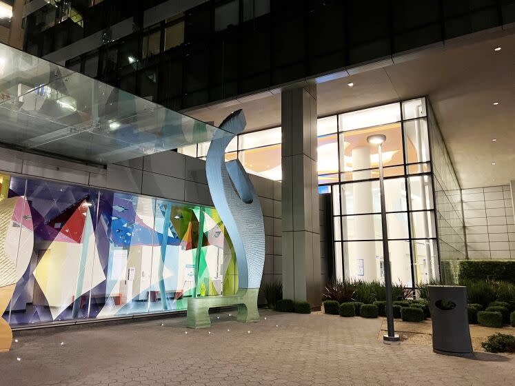 Night view of the UCSF Benioff Children's Hospital, Mission Bay, San Francisco, California, May 12, 2022. (Photo by Smith Collection/Gado/Getty Images)