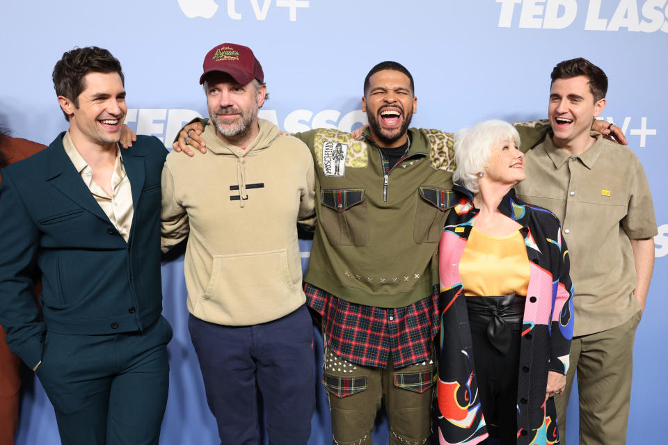 LOS ANGELES, CA - May 1: Phil Dunster, Jason Sudeikis, Co-Creator/Writer/Executive Producer, Kola Bokinni, Annette Badland and Billy Harris attend the 