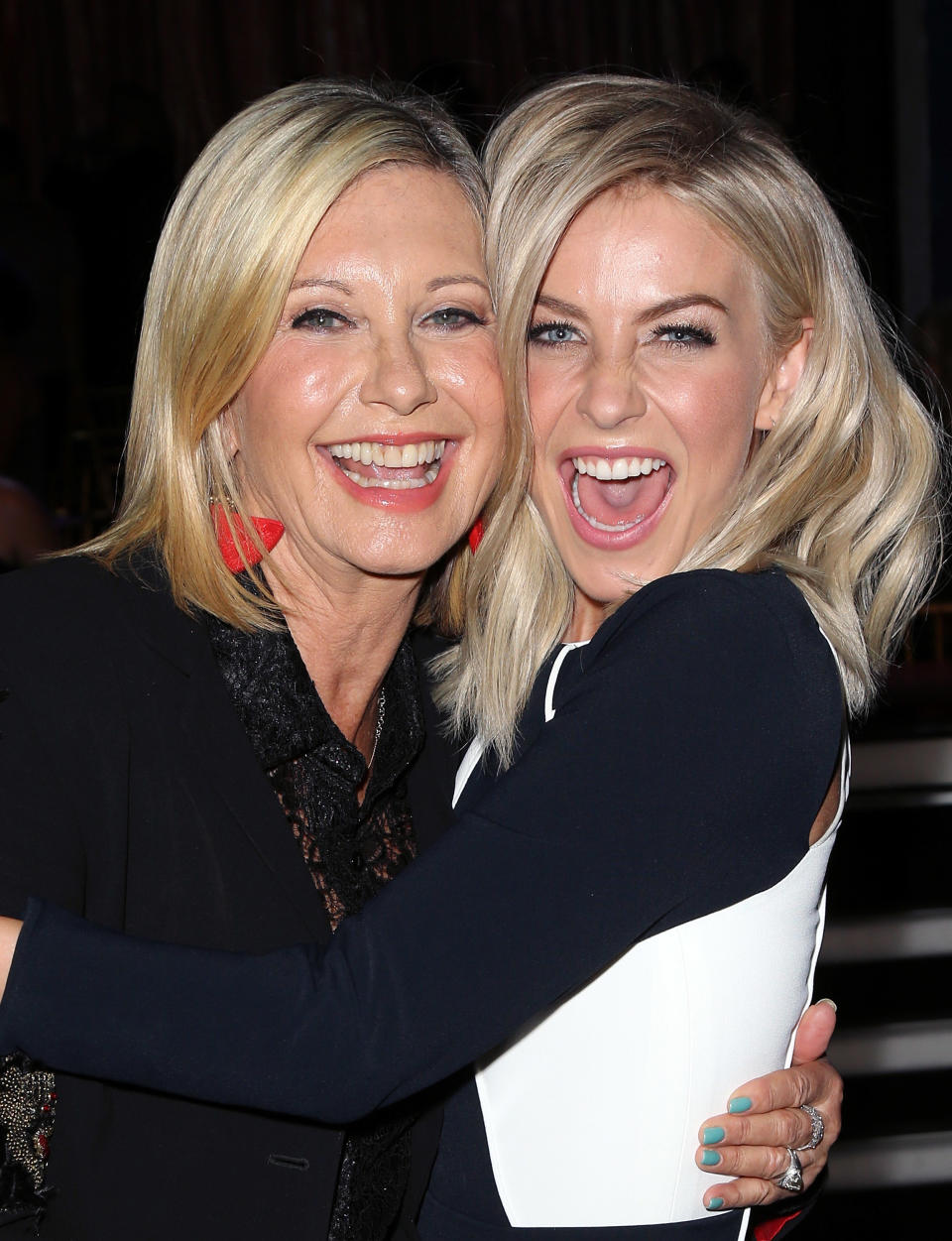 Olivia Newton-John and dancer/TV personality Julianne Hough during ‘Dancing with the Stars’ Season 21 at CBS Television City in 2015. - Credit: GI