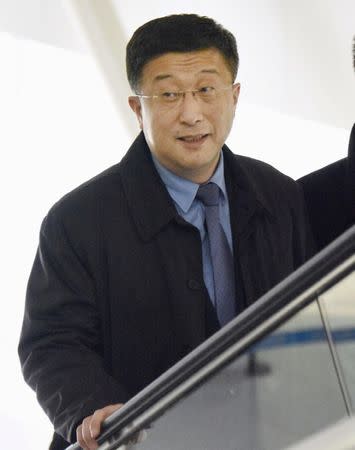 Kim Hyok Chol, North Korea's interlocutor leading negotiations with the United States, is pictured upon arrival at Beijing's international airport on his way to the Vietnamese capital Hanoi, in Beijing, China in this photo taken by Kyodo February 19, 2019. Picture taken February 19, 2019. Kyodo via REUTERS